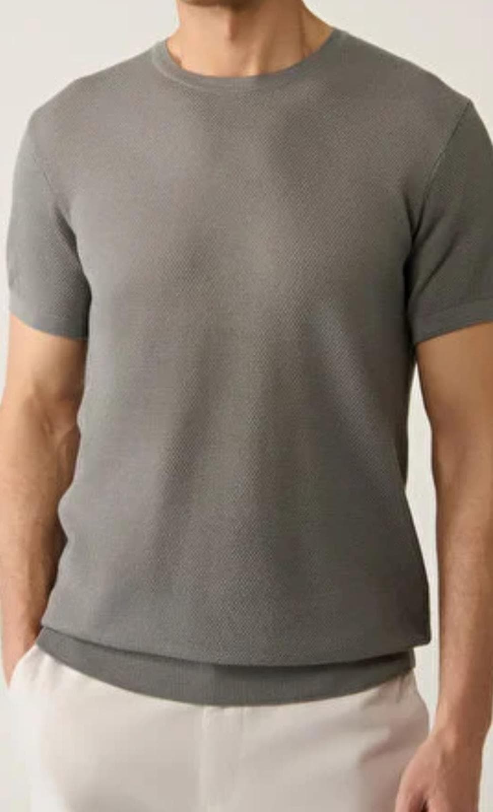 Grey textured short-sleeved knit