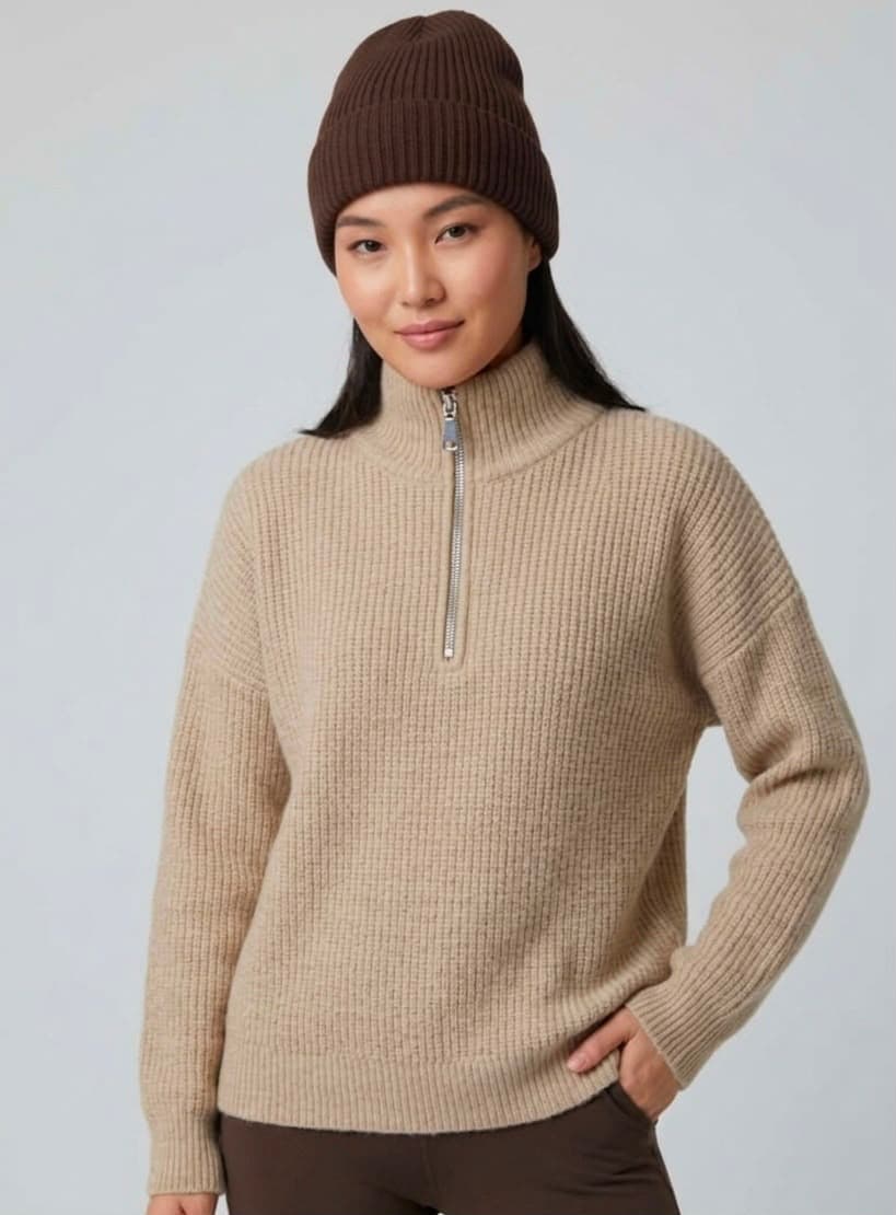 Beige half-zip sweater